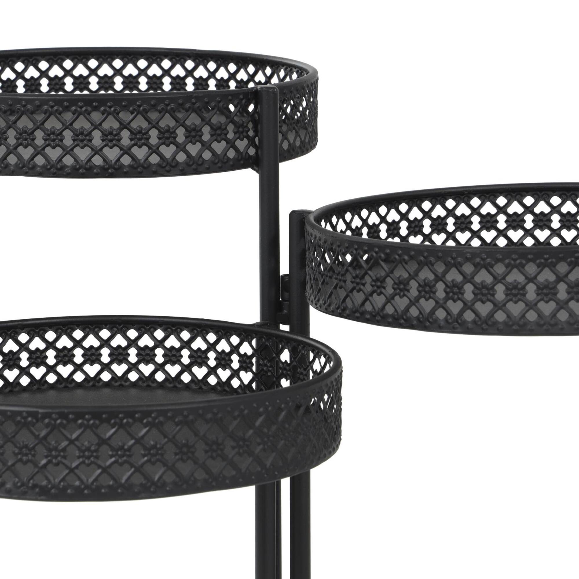 20" Metal Curved Folding 3-Tier Plant Stand with Floral & Scroll Patterns
